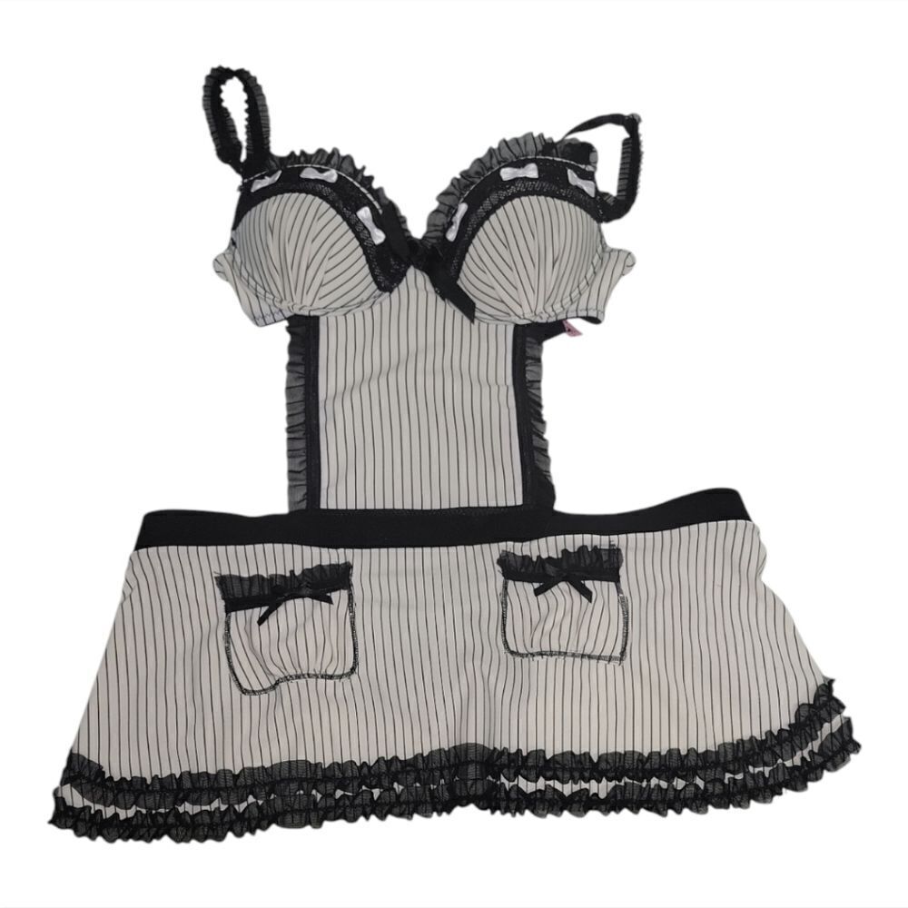 Native Intimates French Maid Lingerie Size 34c Black White